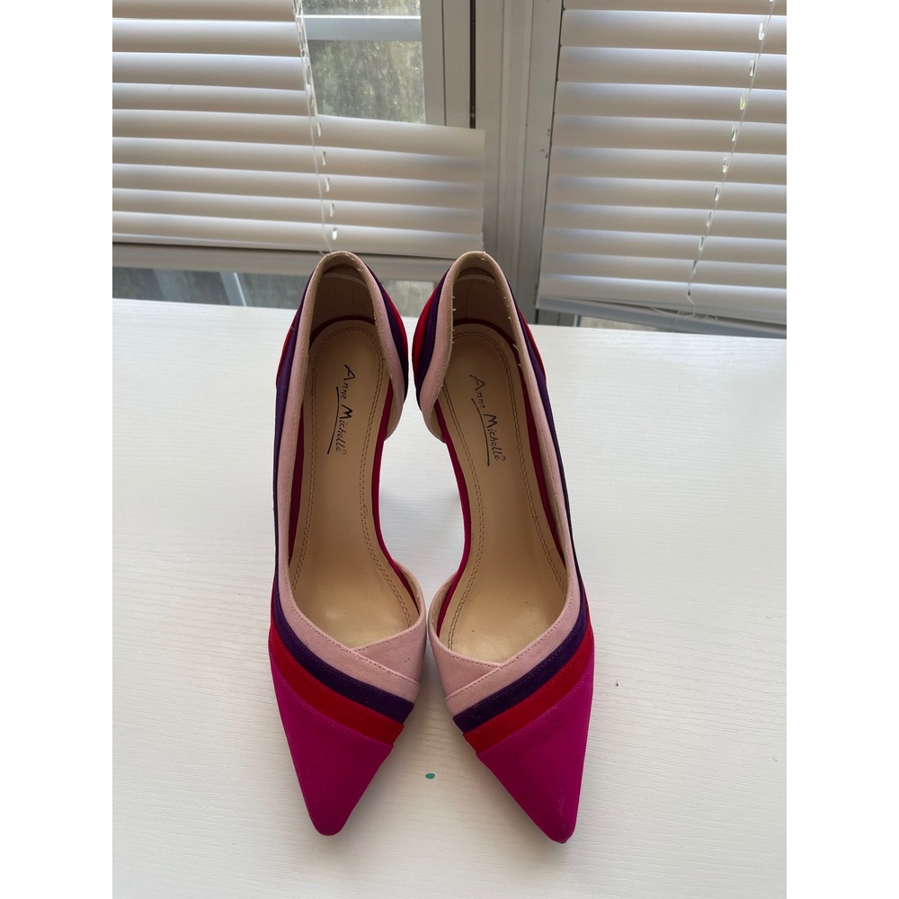 Anne Michelle Pink Purple Red Striped Pointed Toe D'Orsay Stiletto Pumps Size 8 - Picture 2 of 7